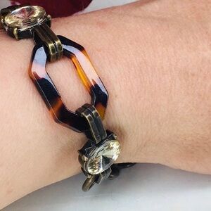 Plunder Vintage Inspired Tortoise Shell and Rhinestone Copper Link
Bracelet